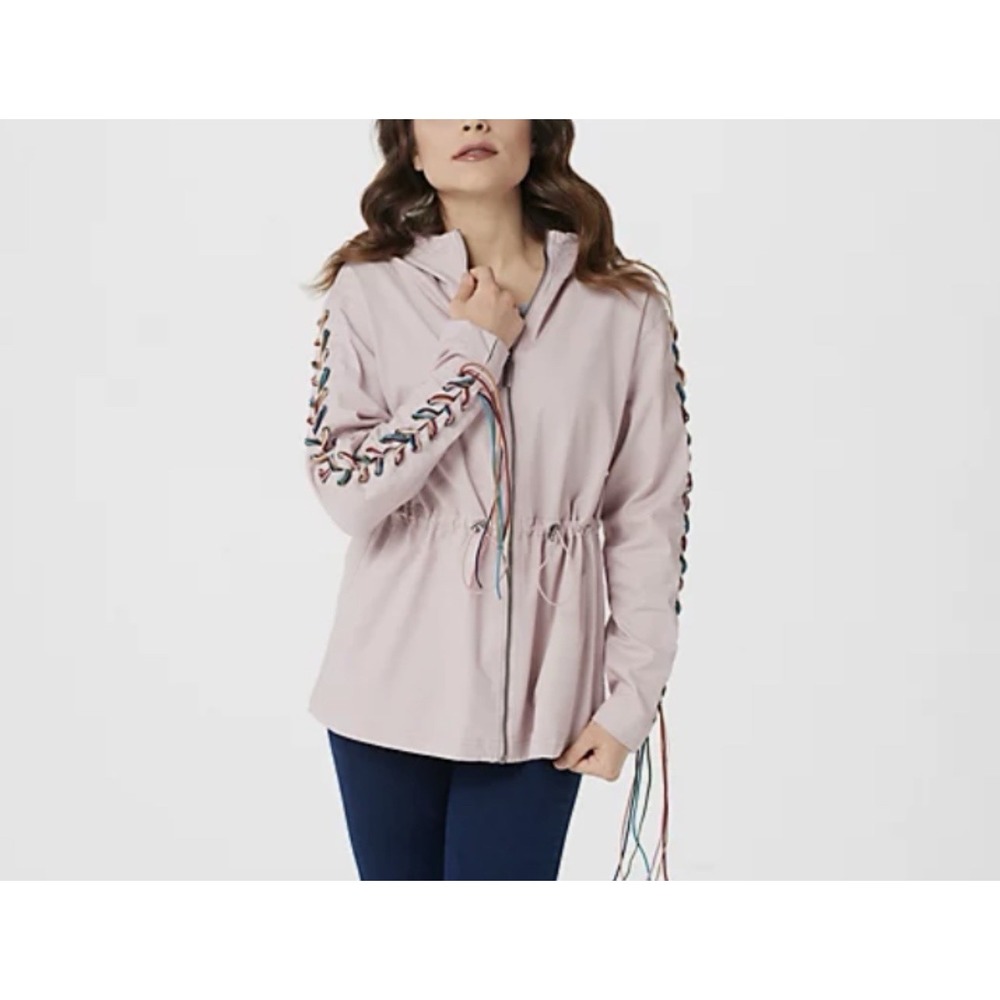 Peace Love World  Braided Sleeve The Mandala Jacket  XS Pink Boho Hippie Hooded